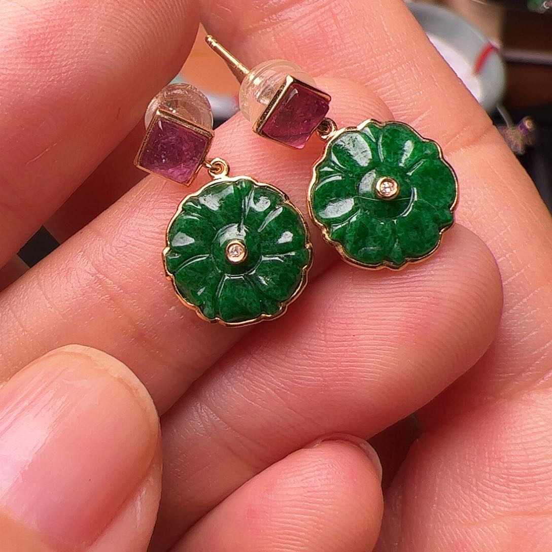 翡翠耳饰18K金镶嵌闪购商品