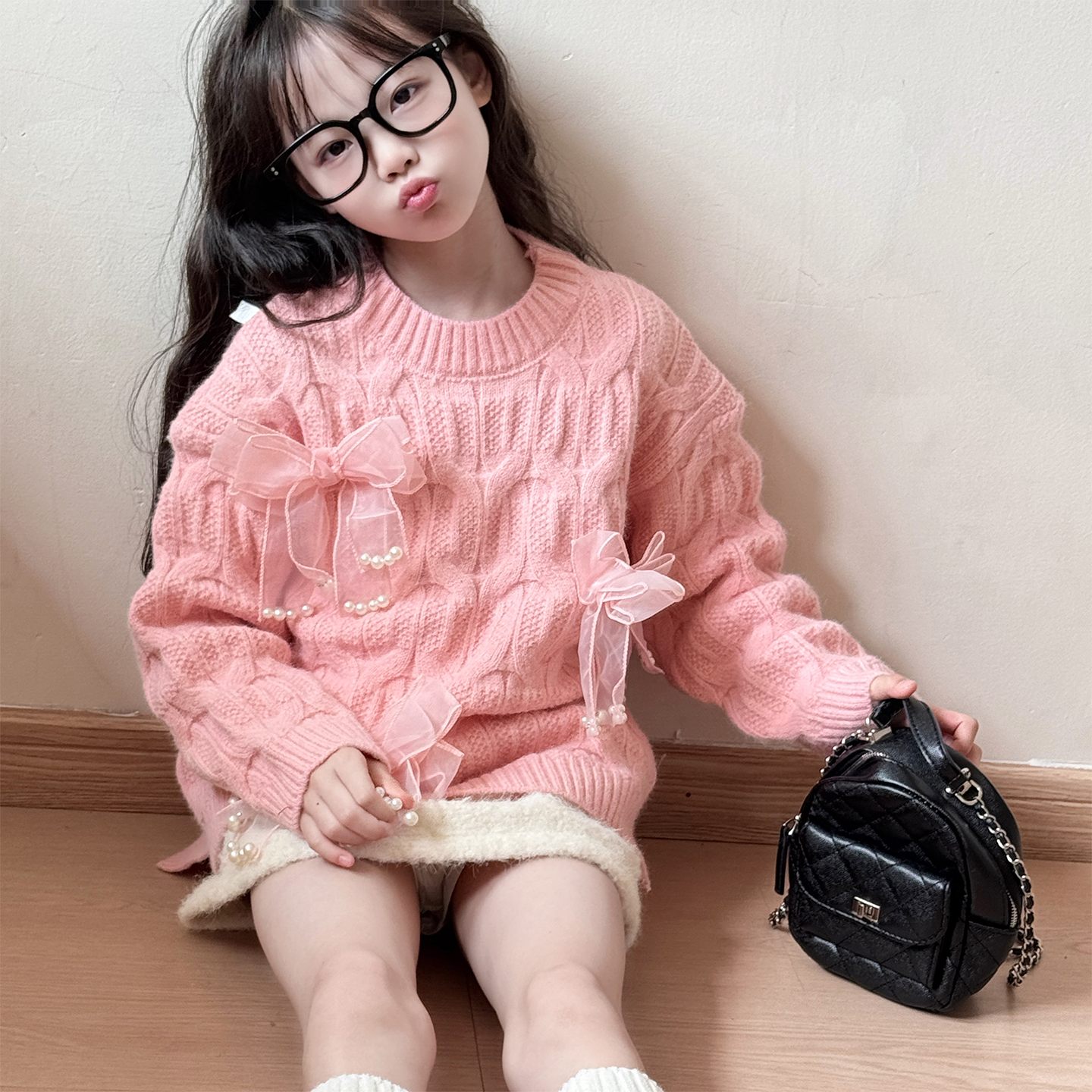 女童加厚宽松毛衣2025新款女孩冬装超好看针织上衣儿童保暖毛线衣