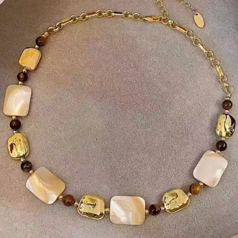 铜合金贝壳项链 铜合金美拉德虎眼石 新款时尚潮流百搭