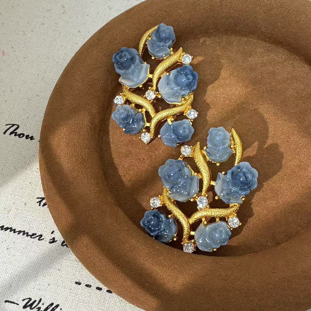 铜合金树脂耳饰 远远（YY521）精致日韩镶嵌拼色法式饰品蓝色