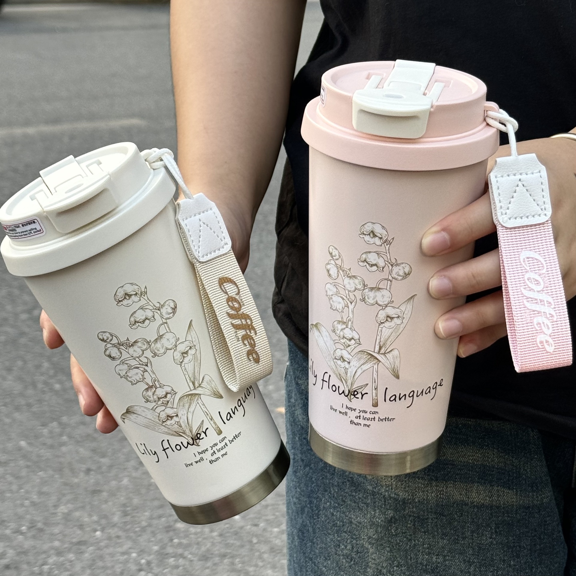 2024新款铃兰保温杯316不锈钢咖啡杯女生大容量高颜值吸管水杯子