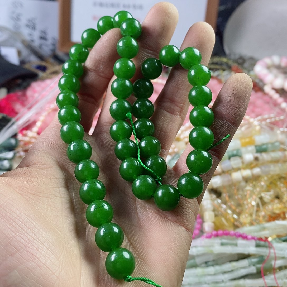 玛瑙/玉髓珠宝半成品合金一条天然10mm绿玉髓圆珠A133