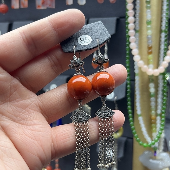 南红玛瑙耳饰银S925镶嵌用****1