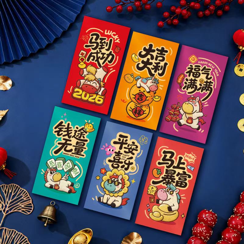 5D立体打印刺绣风格可爱卡通春节压岁红包袋利是封