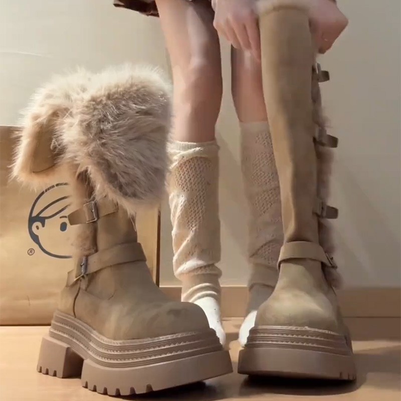 厚底增高显腿长高筒雪地靴女2025冬季加绒加厚保暖百搭复古长筒靴