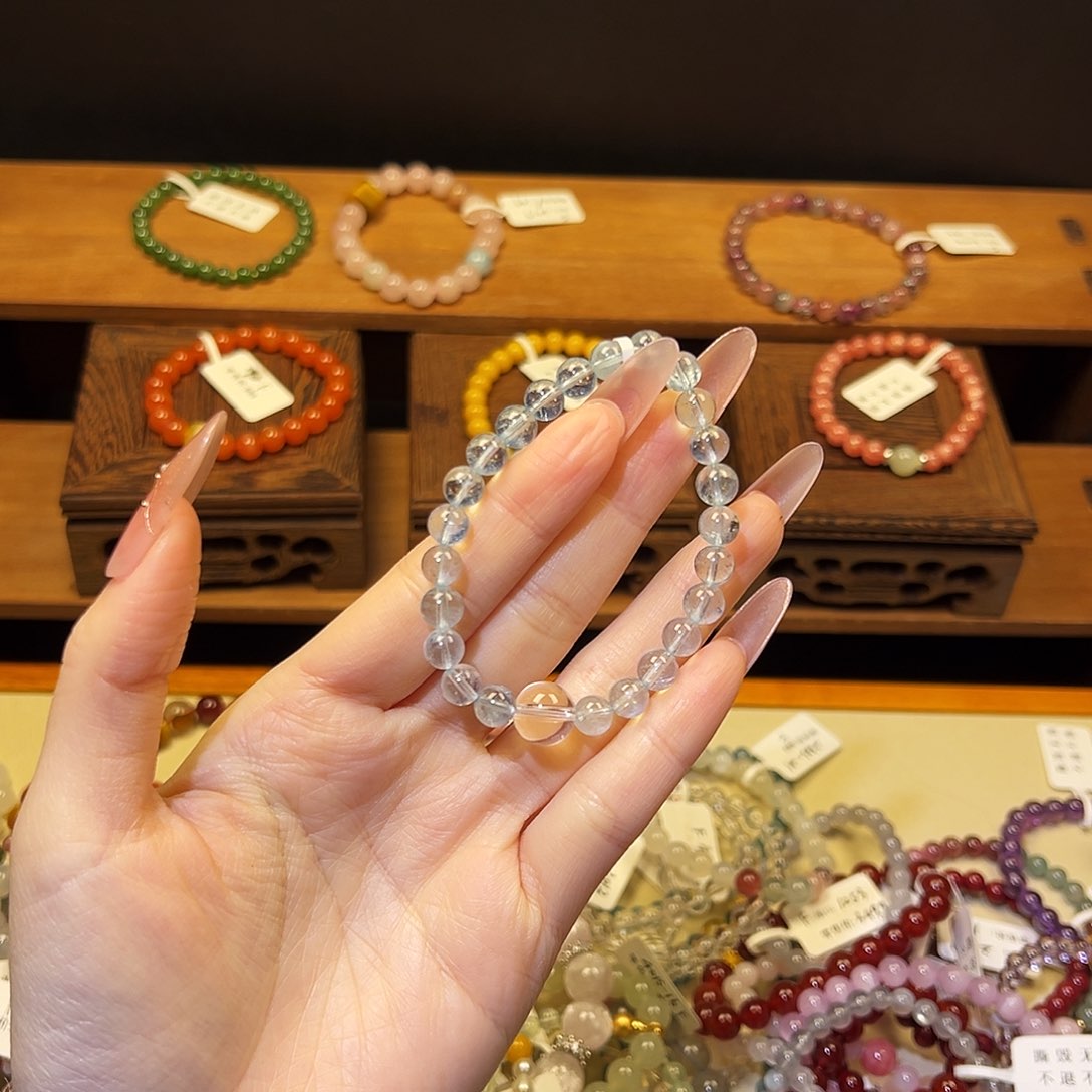 水晶手链银S925镶嵌海蓝4022