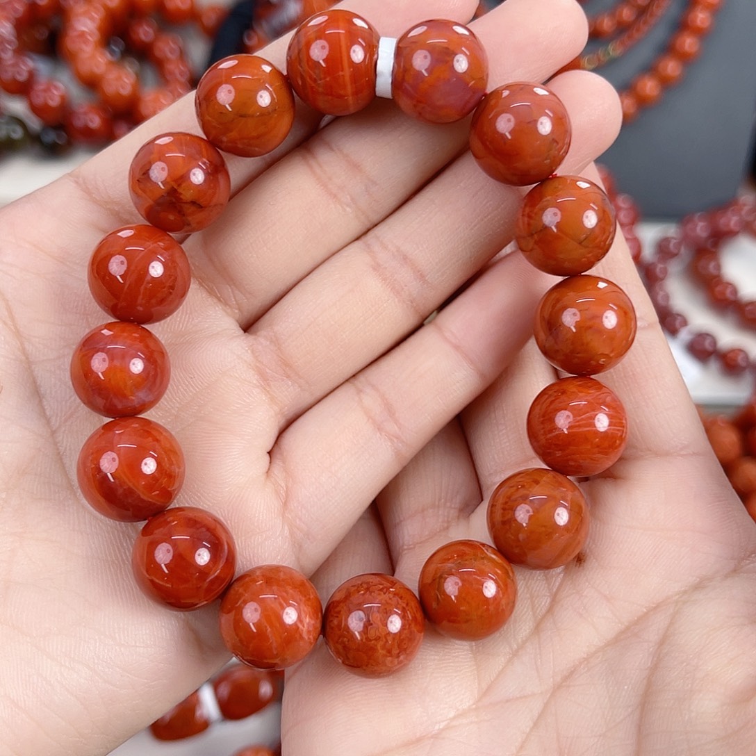 南红玛瑙未镶嵌瓦西柿子红满肉单圈13mm