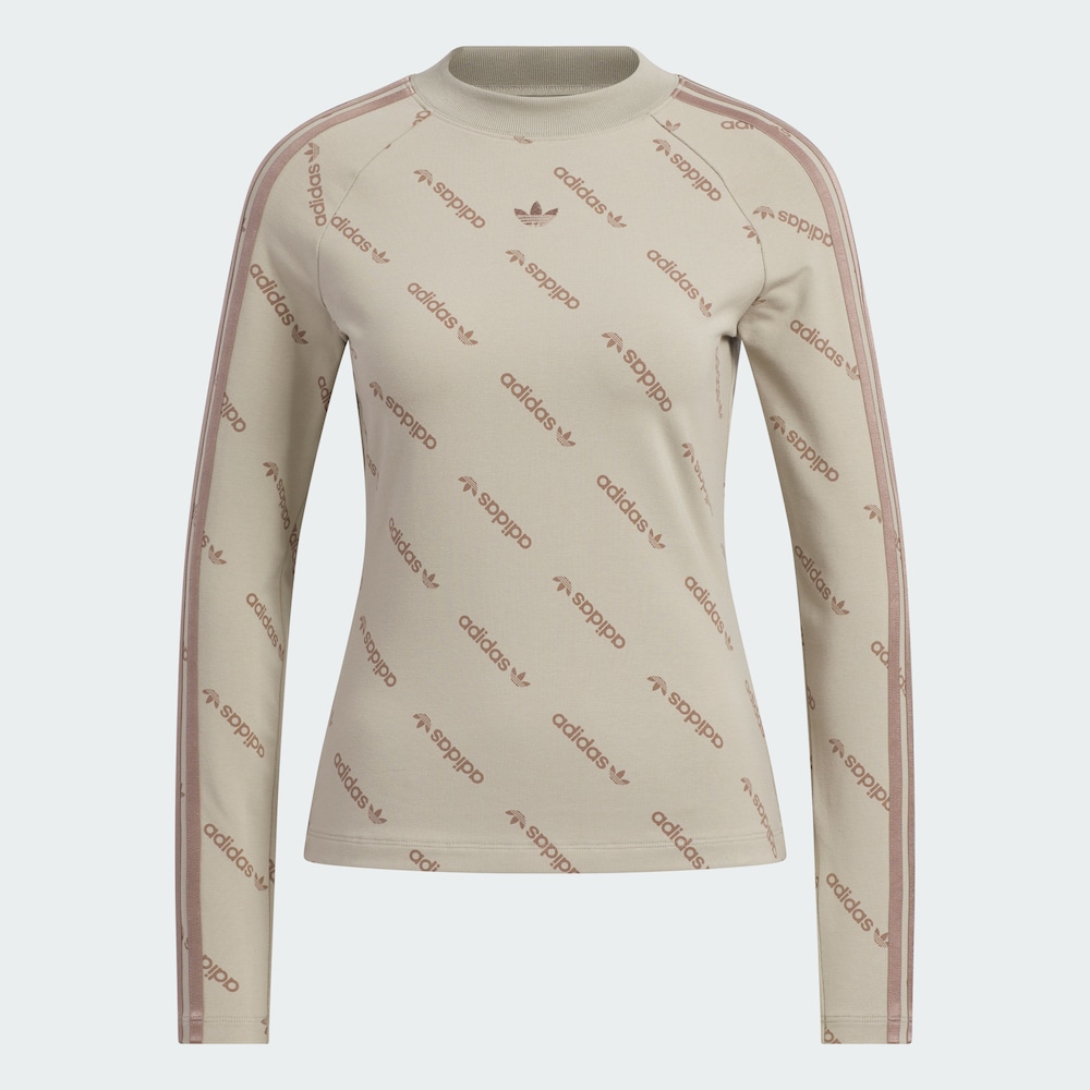 Adidas三叶草TIGHT TEE LS运动 修身 舒适百搭满印长袖T恤 KS8493