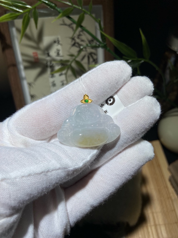 多宝阁18K金镶嵌肚里藏金翡翠佛公