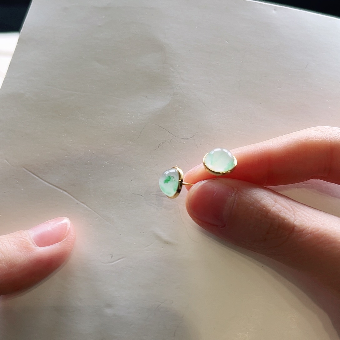 石英质玉耳钉银S925镶嵌