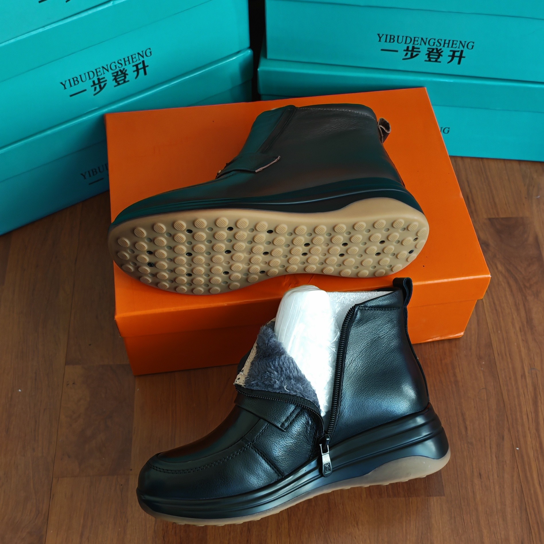 短靴冬季胶粘侧拉链防滑轻职风平跟女马丁靴低跟