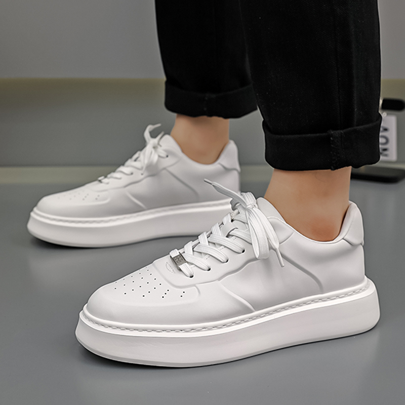 新款男鞋透气休闲鞋小白鞋真皮板鞋休闲潮流鞋增高百搭白色潮鞋子