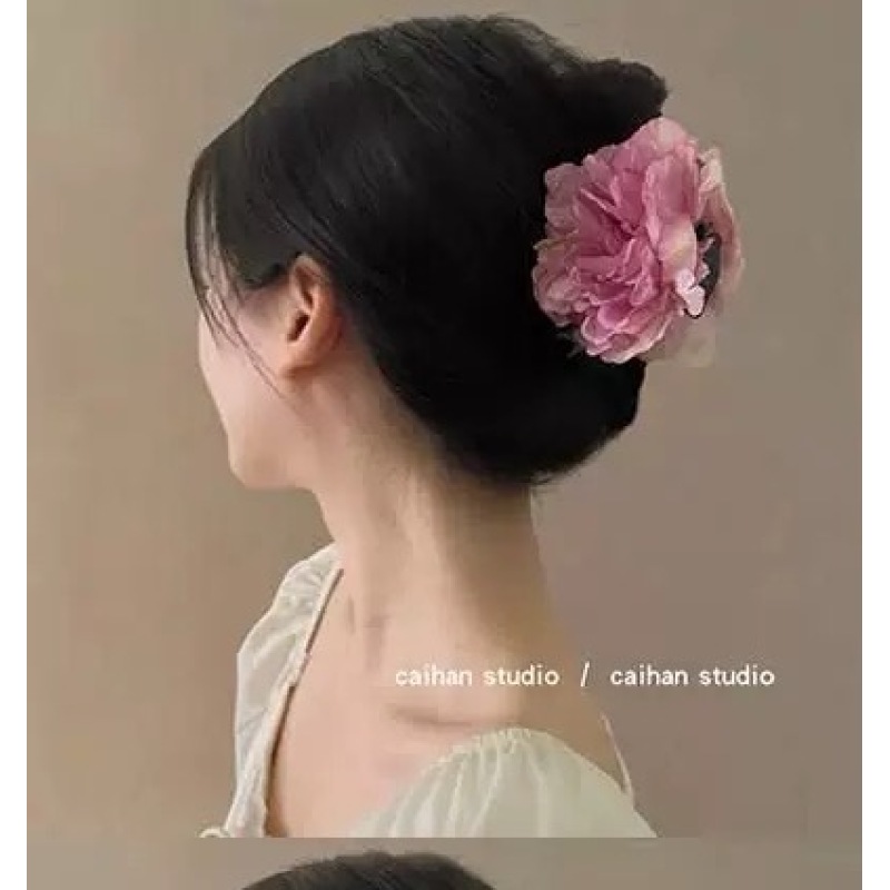 A023牡丹花烧边高马尾夹抓夹粉紫色