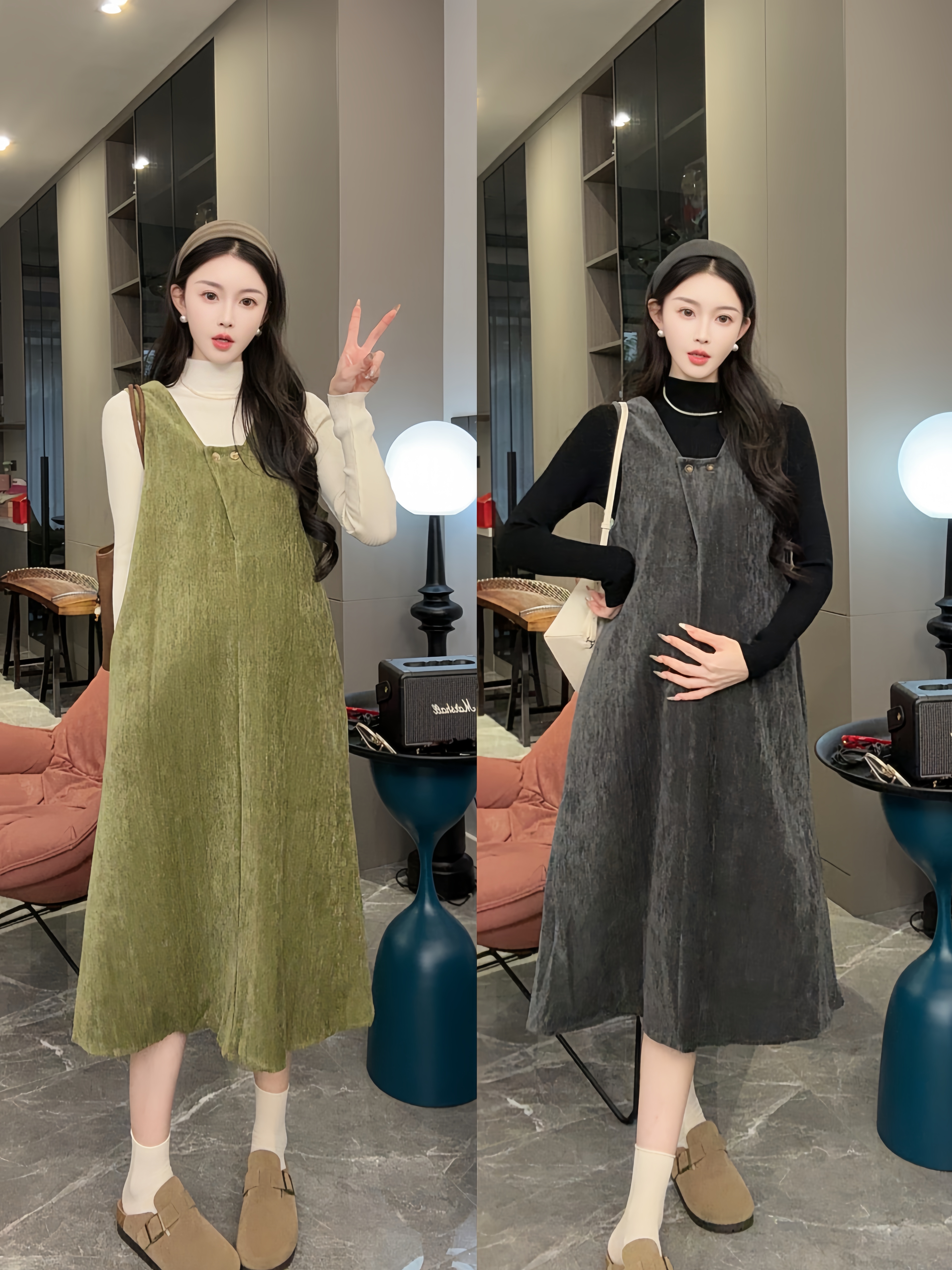 时尚孕妇秋冬季洋气新款加厚毛衣宽松背心裙前后两穿套装显瘦