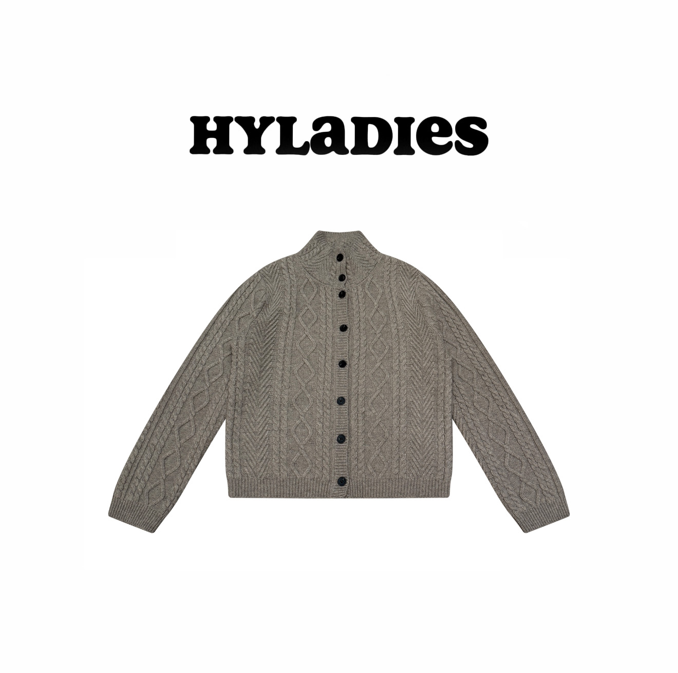 HYLADIESWEAR  『复古绞花』重磅绵羊毛麻花立领复古开衫毛衣