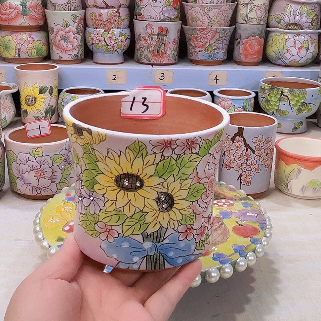 花盆景德镇多肉手绘花盆瑕疵