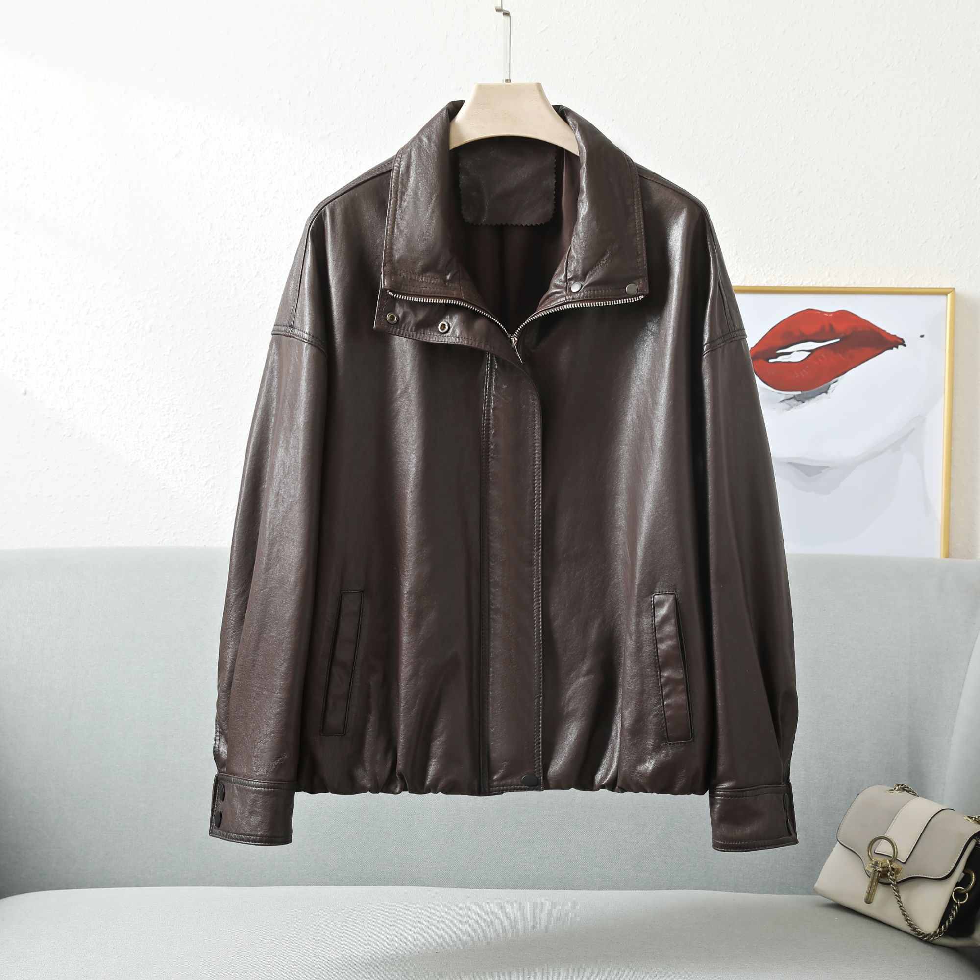 春季设计师新款海宁真皮绵羊皮植鞣工艺高级感穿搭休闲风