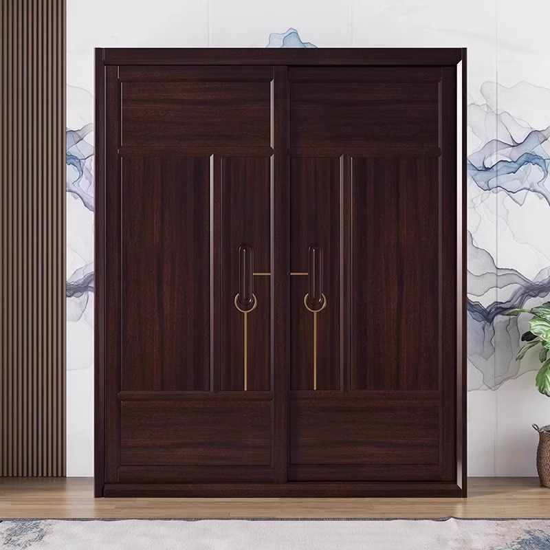 新中式紫金檀实木衣柜客厅家用简约大容量隔断玄关置物门厅轻奢