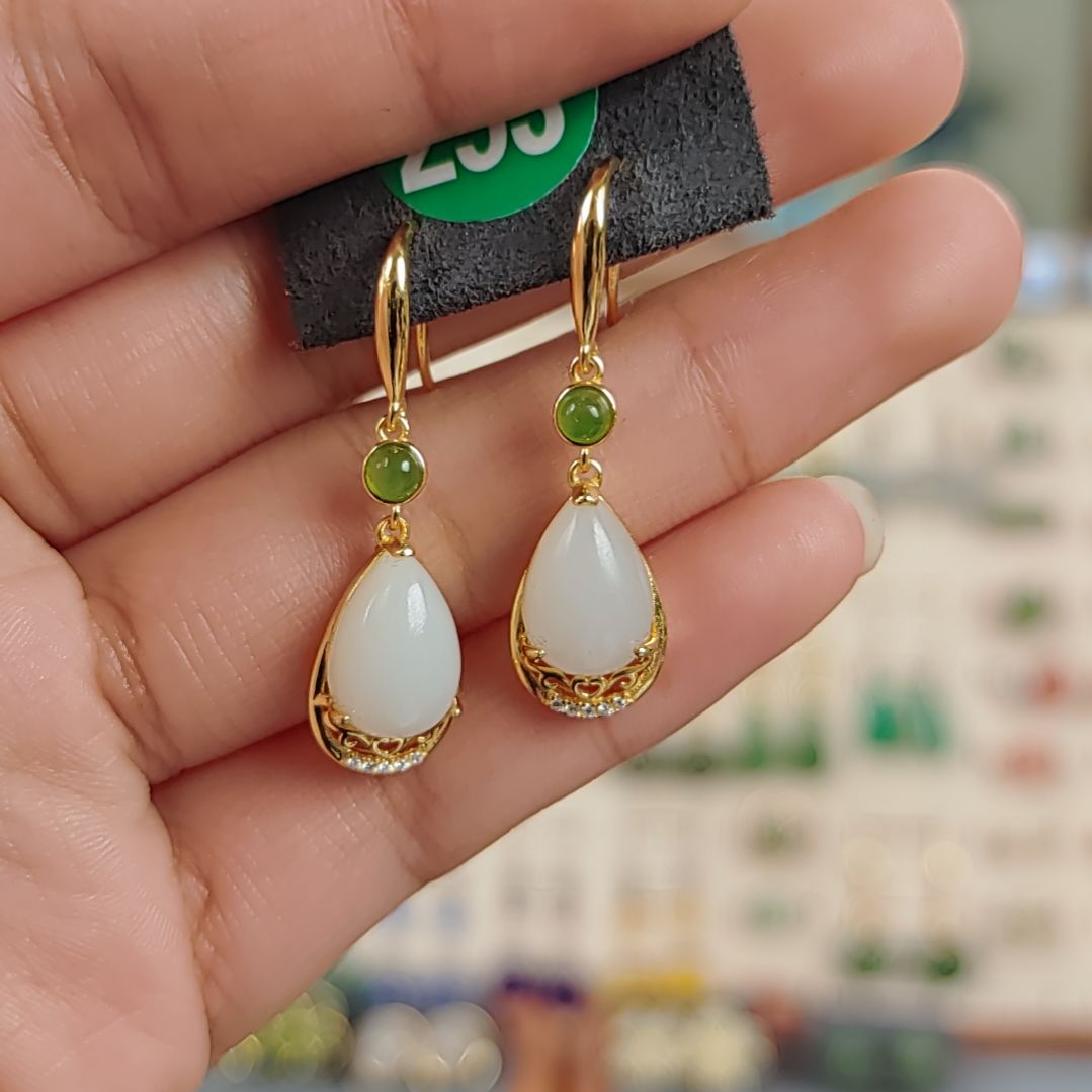 和田玉耳饰银S925镶嵌杨*耳饰