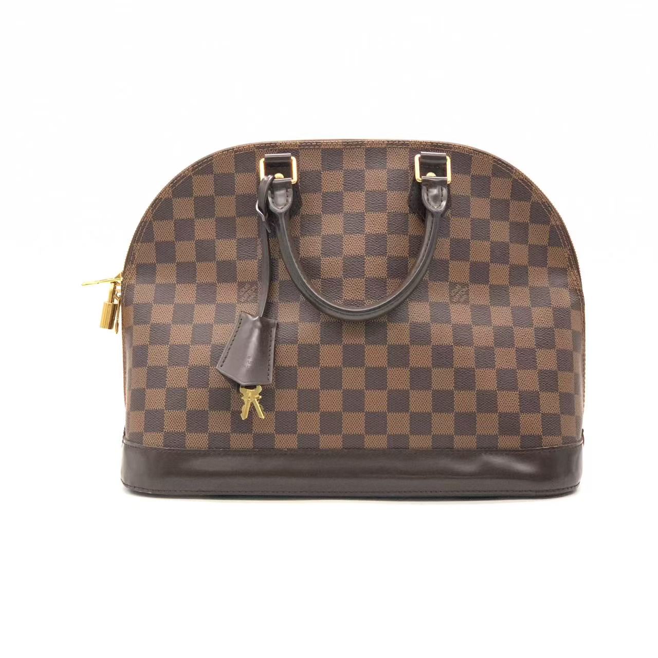 95新 LouisVuitton/路易威登 棕棋盘格中号贝壳手提包