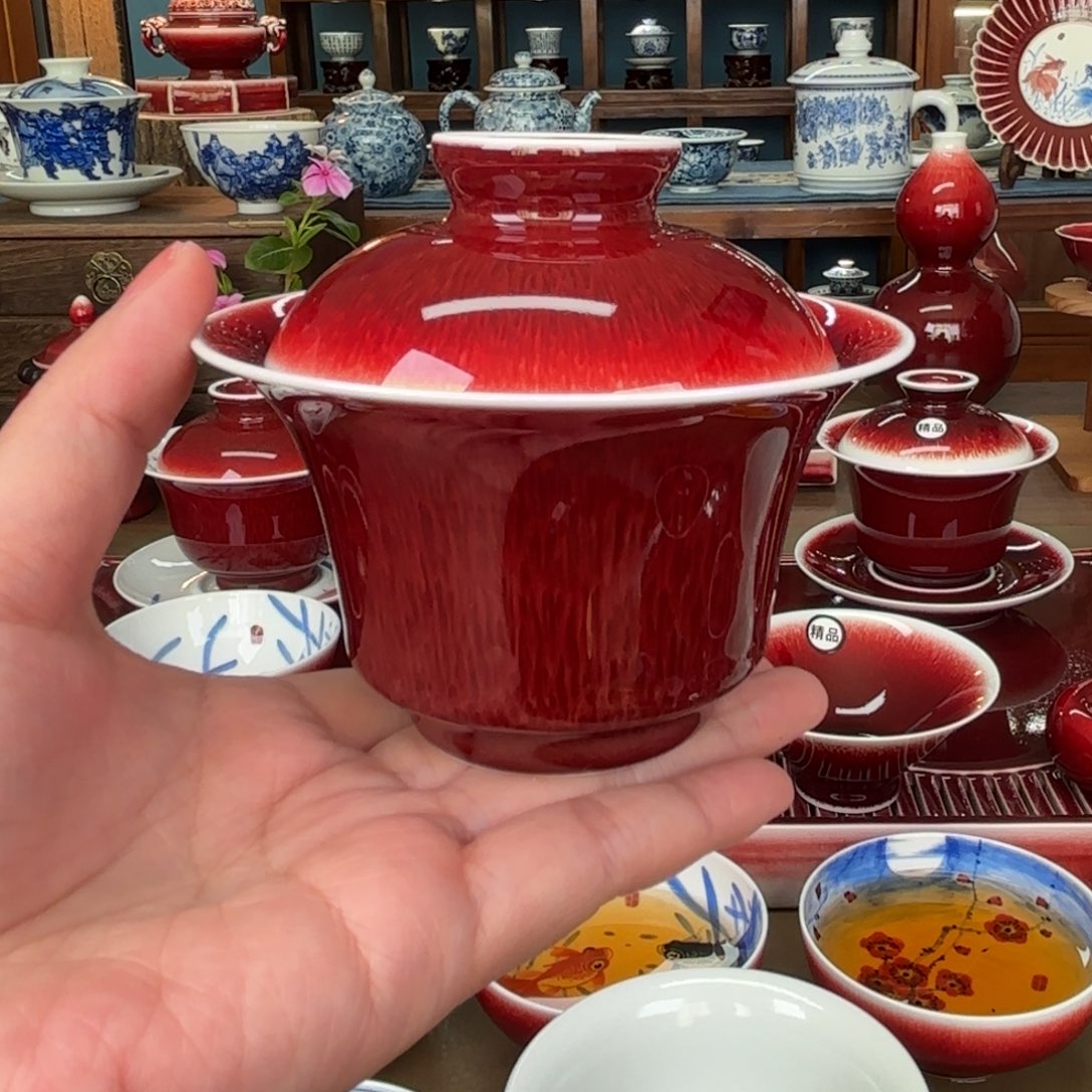 神***灯闻轩坊原矿郎红 二才马蹄盖碗