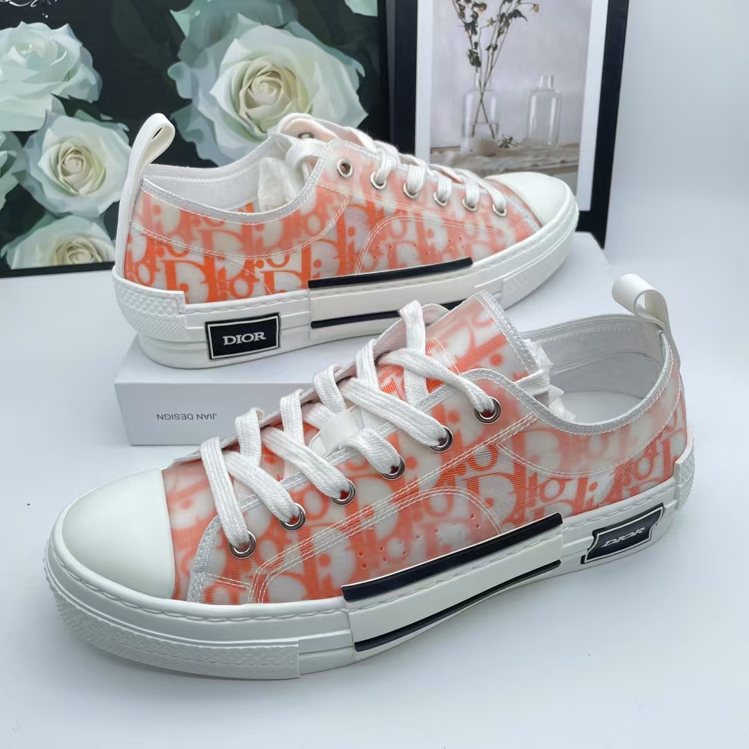 99新 DIOR/迪奥 青奢荟/39码/橘红拼白印花低帮时尚板鞋////44188