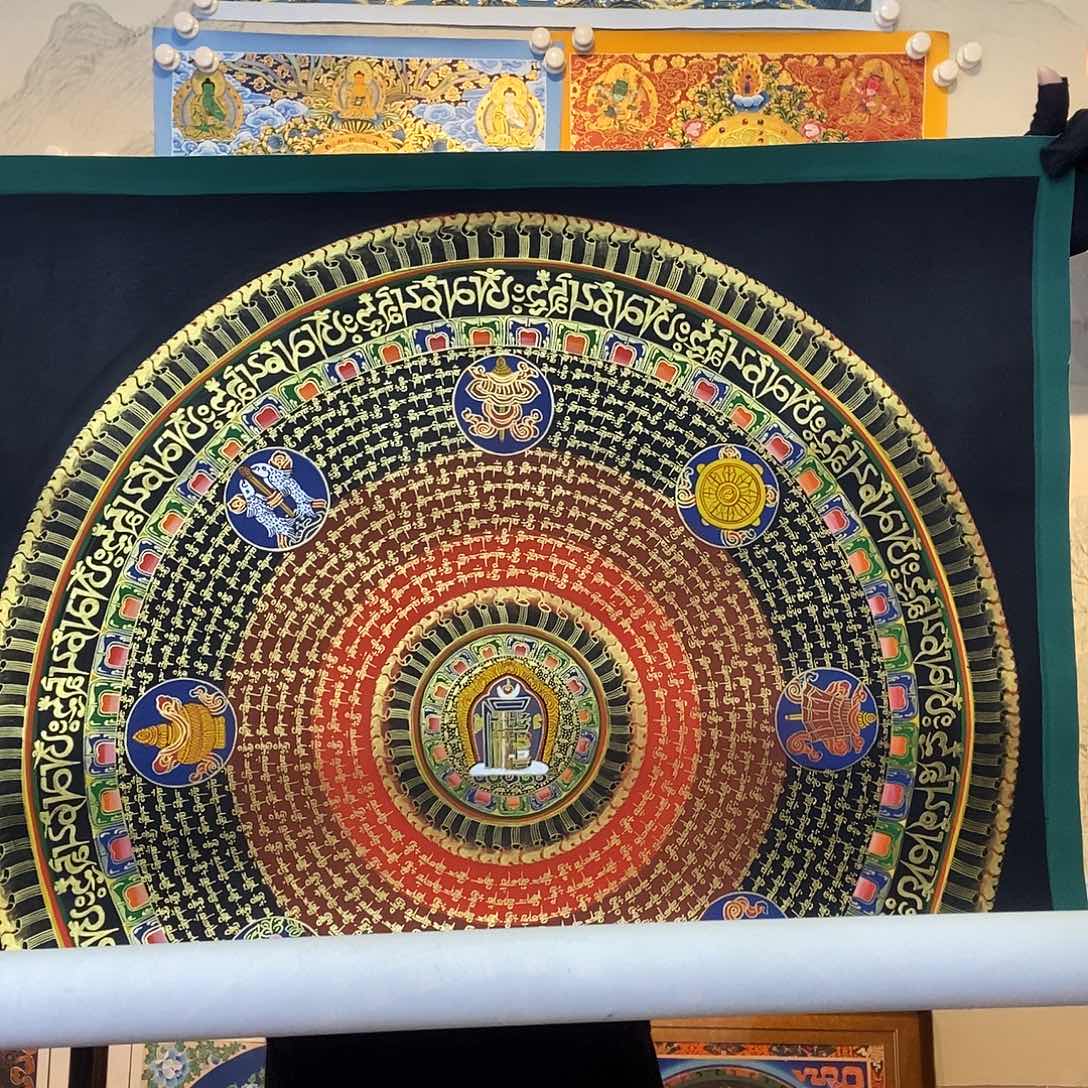 卷轴画纯手绘六字真言唐卡70厘米左右