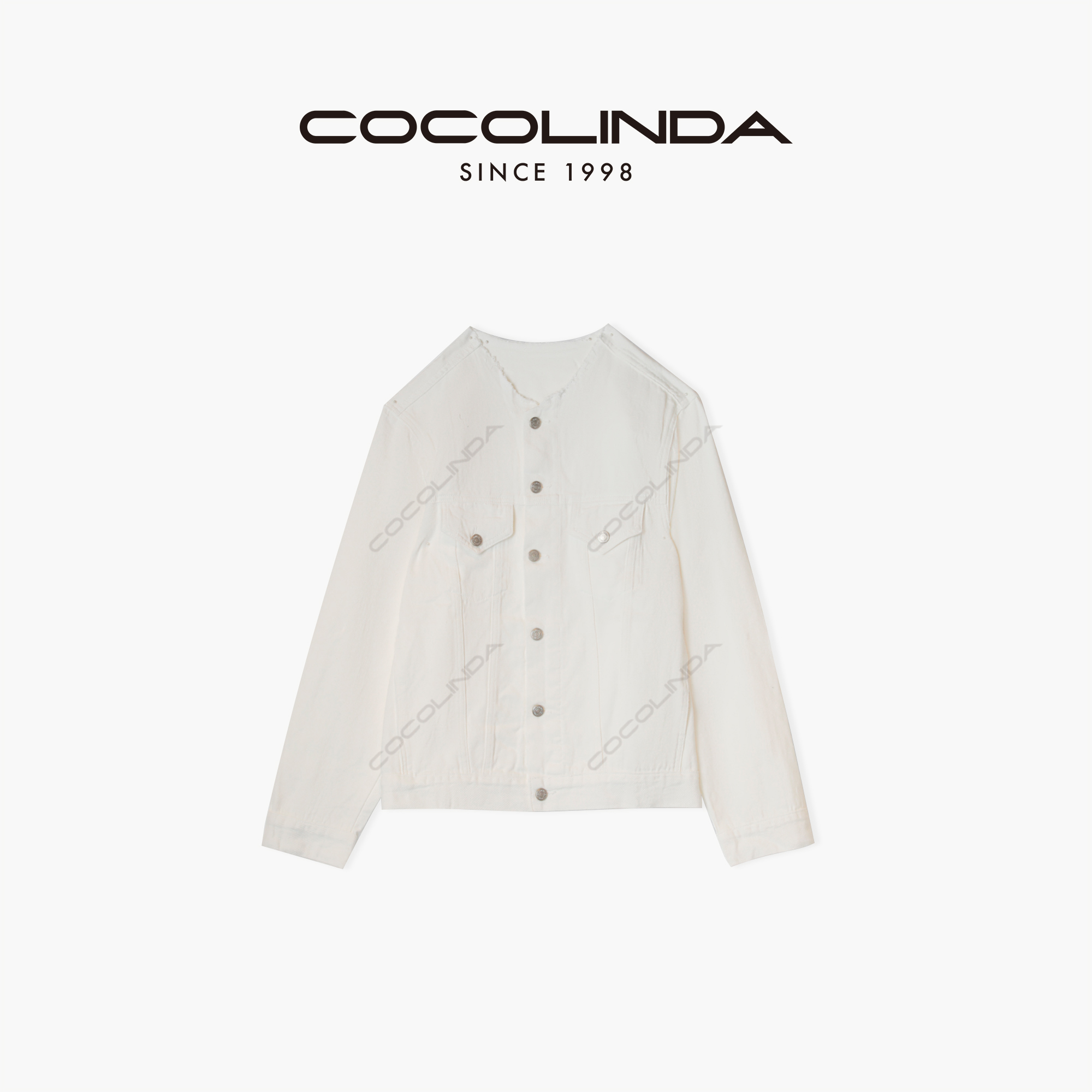 COCOLINDA琳达推荐白牛仔简约短外套女士短款翻领时尚N648