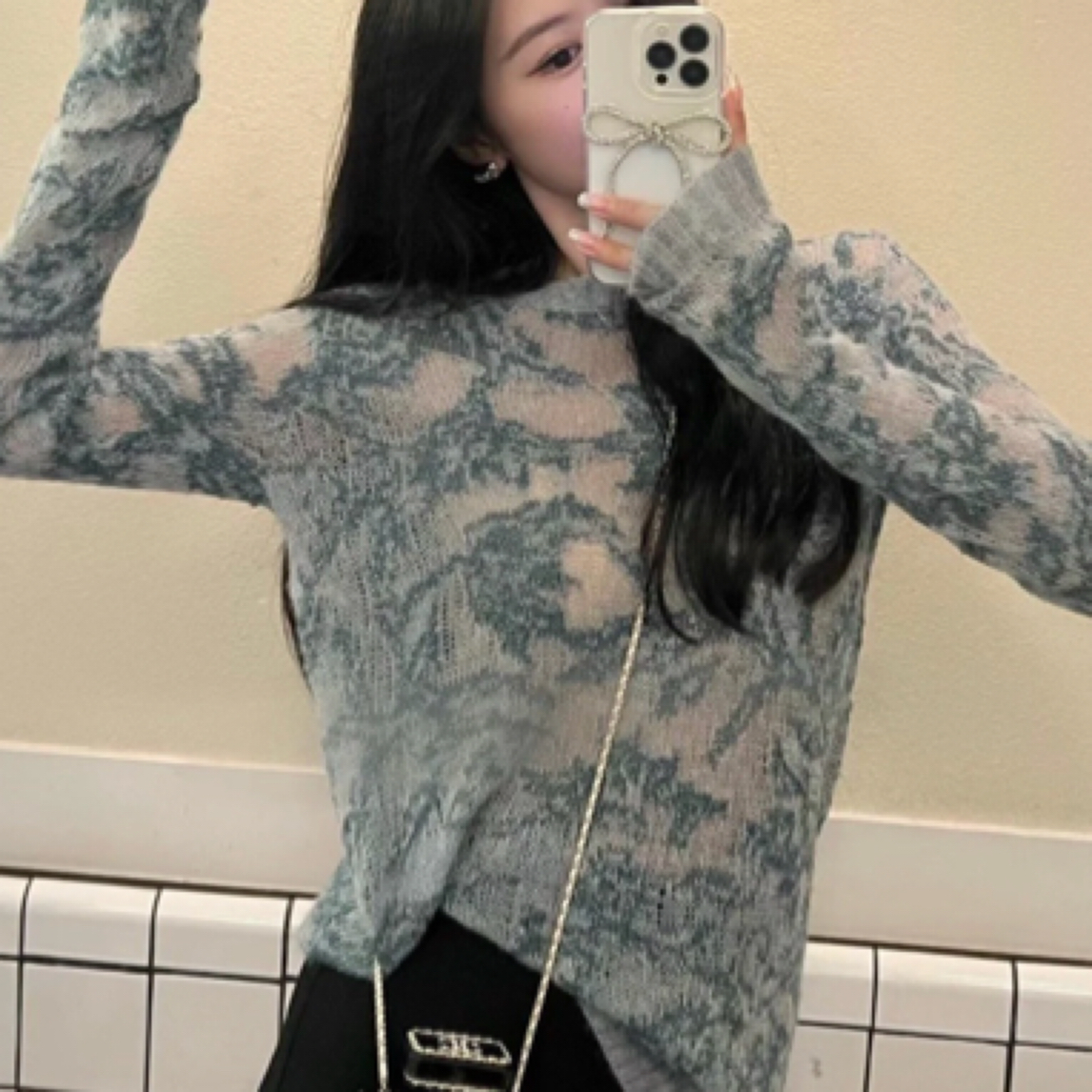 99新 DIOR/迪奥 新款蓝绿色花卉羊绒毛衣/36码/99新/40484