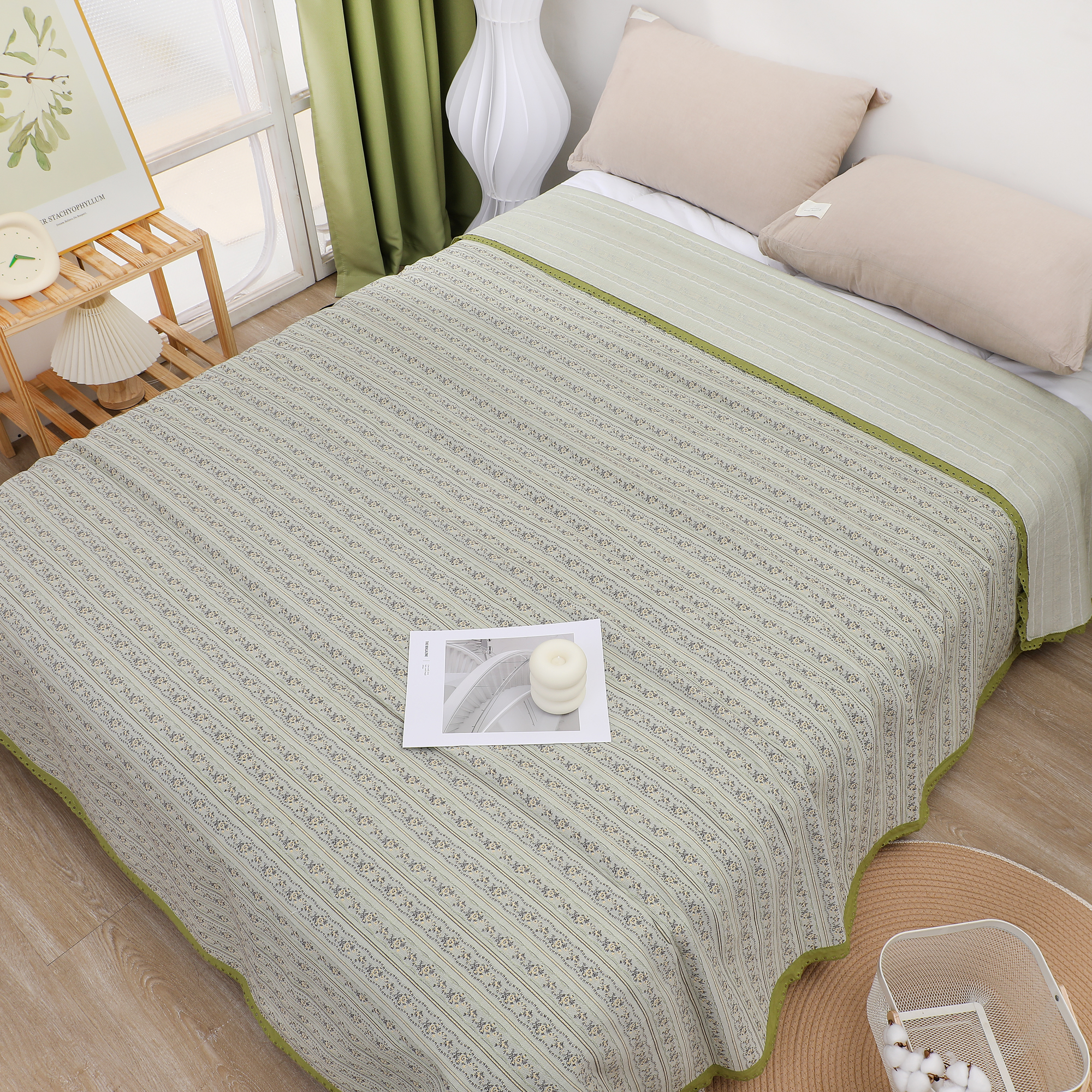 【花田忆往】200*230cm棉麻亲肤多功能床盖家用简约床盖