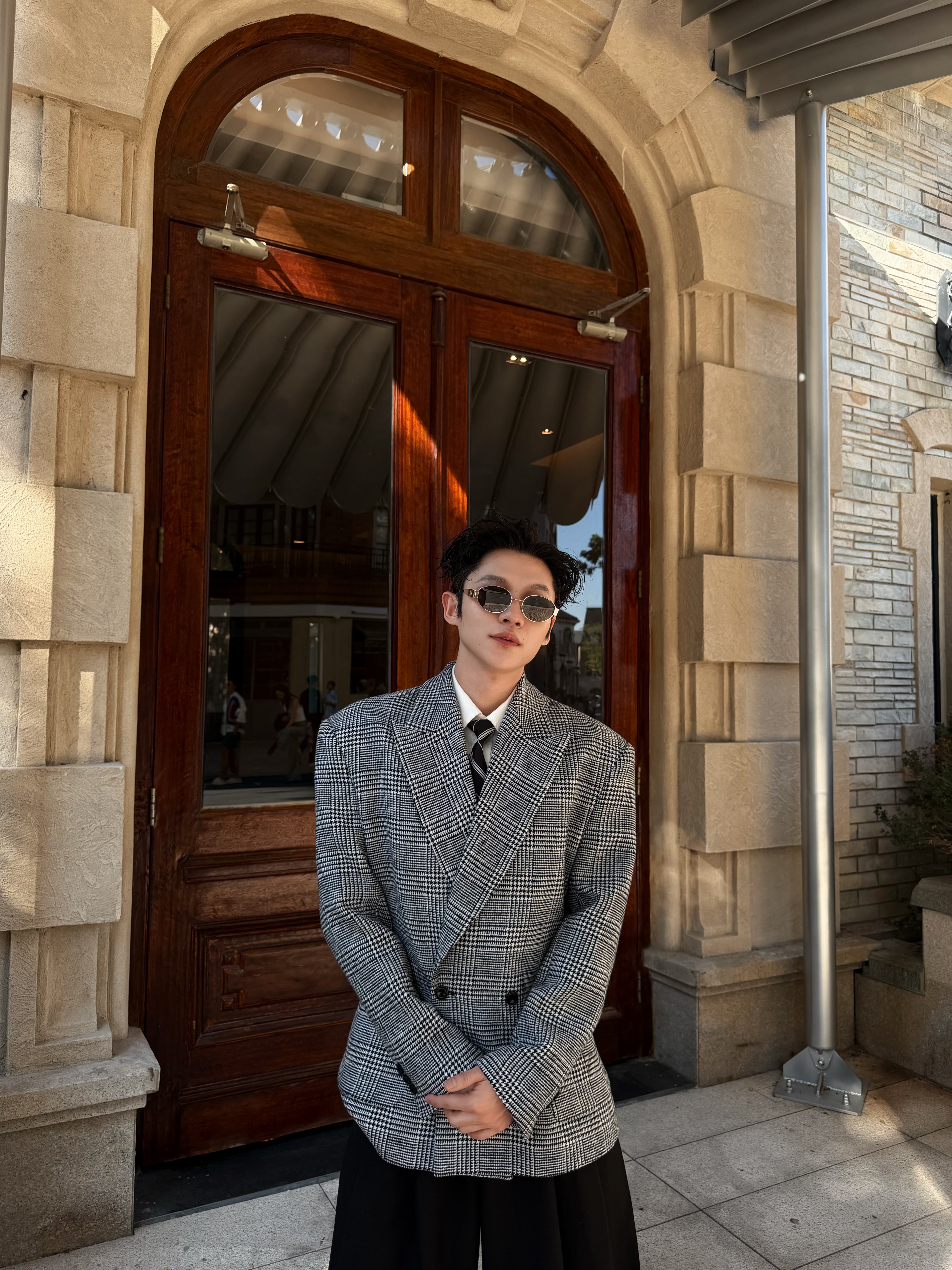 【FANG BH】男士秀场定制千鸟格面料戗驳领优雅气质倒三角时尚西装