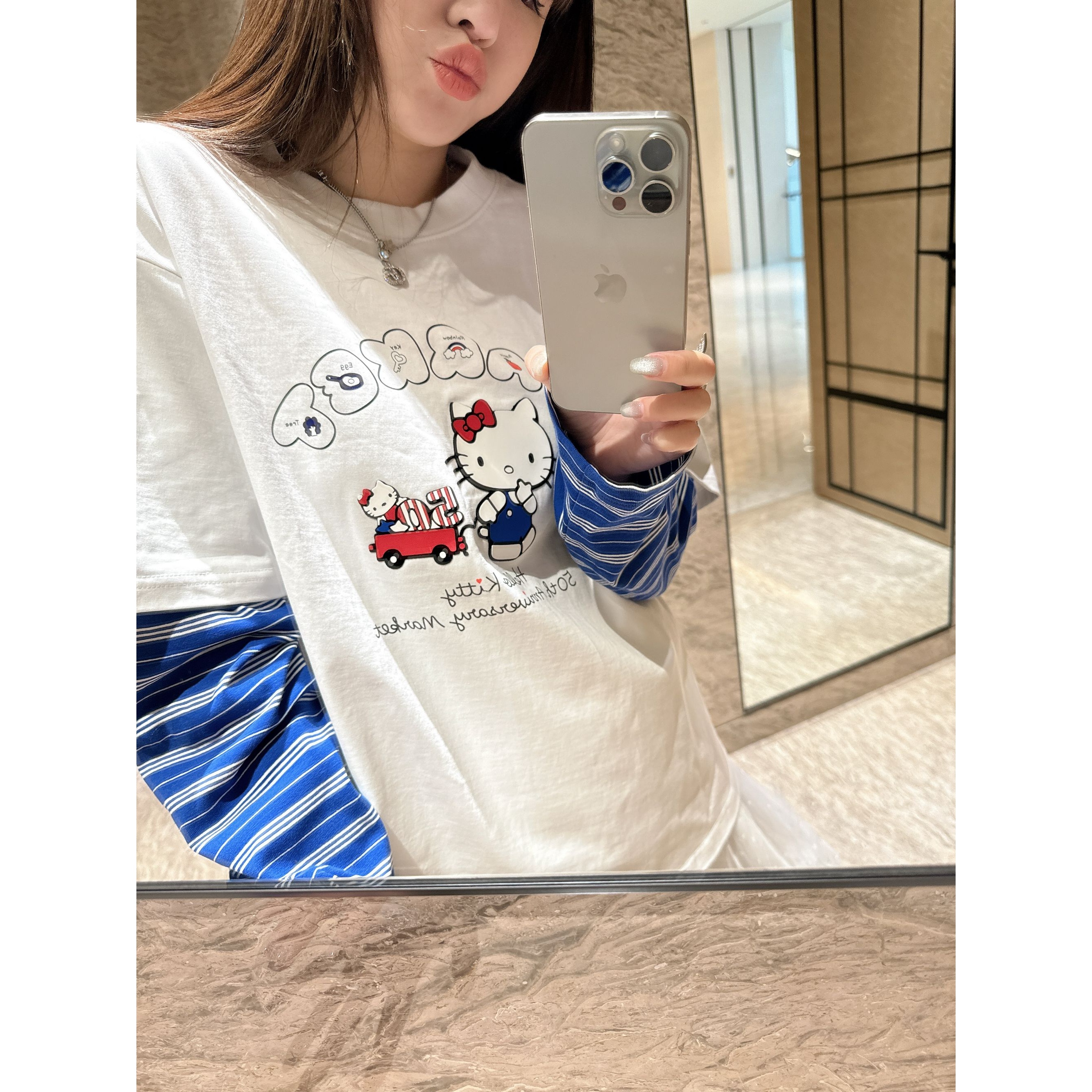 【sKycaptian】25年早春kitty限定50周年假两件长袖打底T