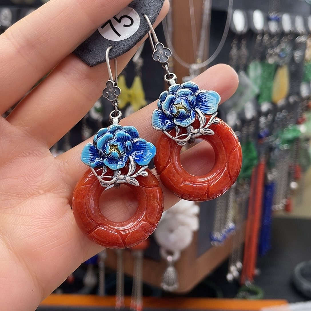 翡翠耳饰银S925镶嵌吉****瑰940ghjggh