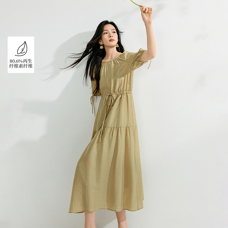 【618返场购】茵曼法式浪漫系带连衣裙2025夏季圆领宽松插肩短袖长