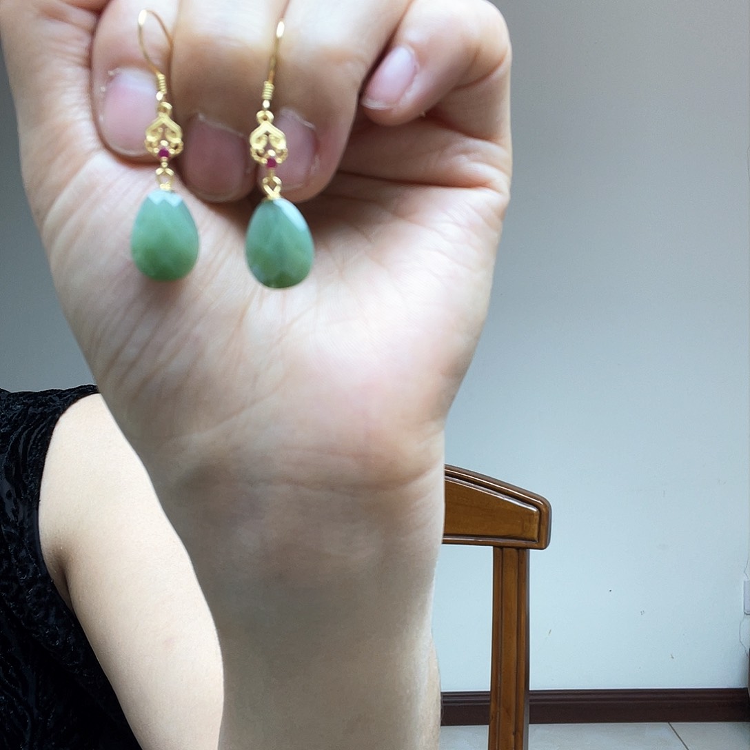 和田玉耳饰银S925镶嵌