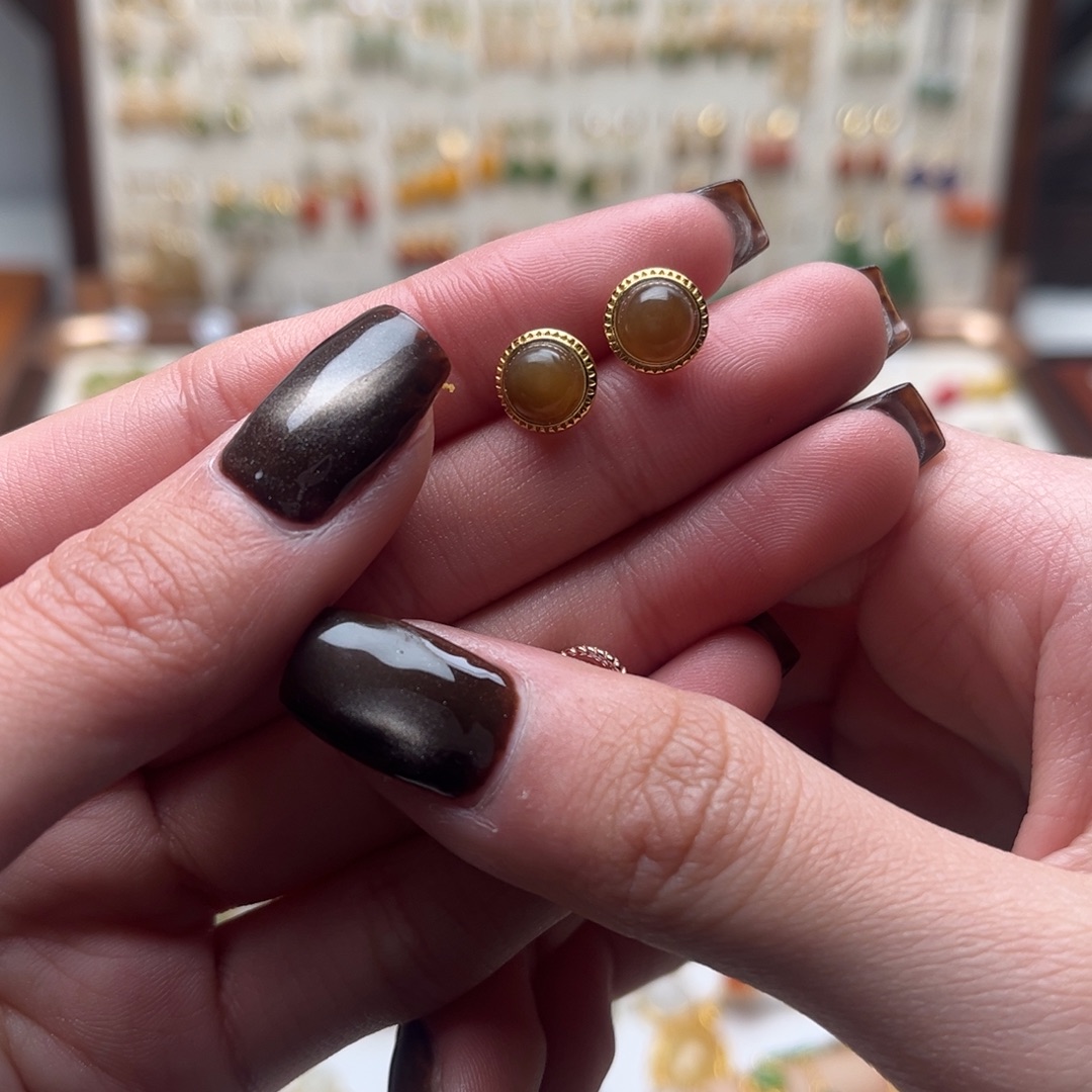 和田玉银S925镀金镶嵌耳坠