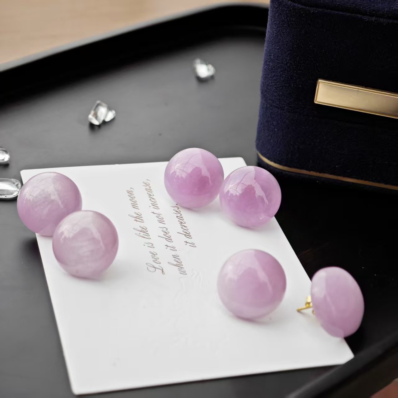 S925银紫锂辉耳钉圆珠清新多样性发货一件