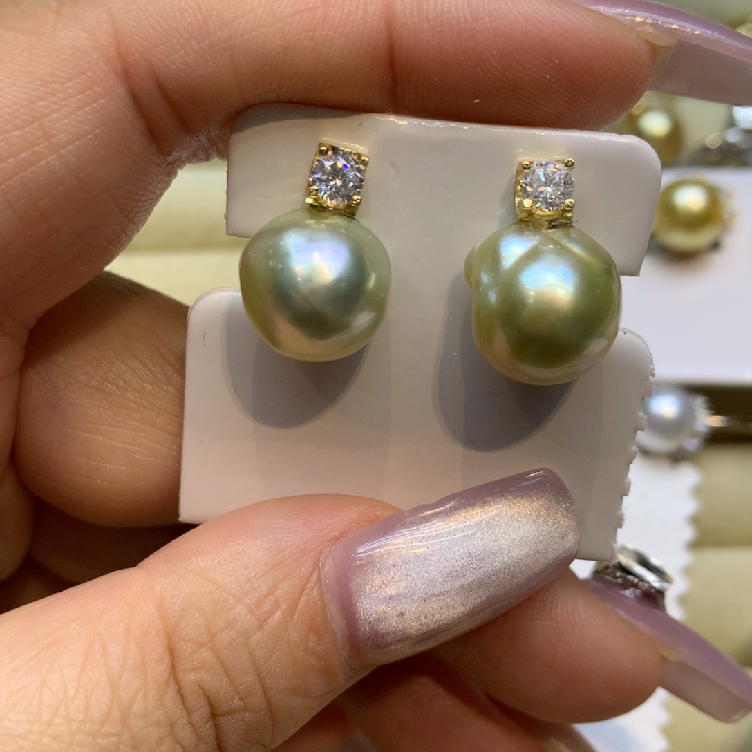 银S925镶嵌耳饰海水珍珠