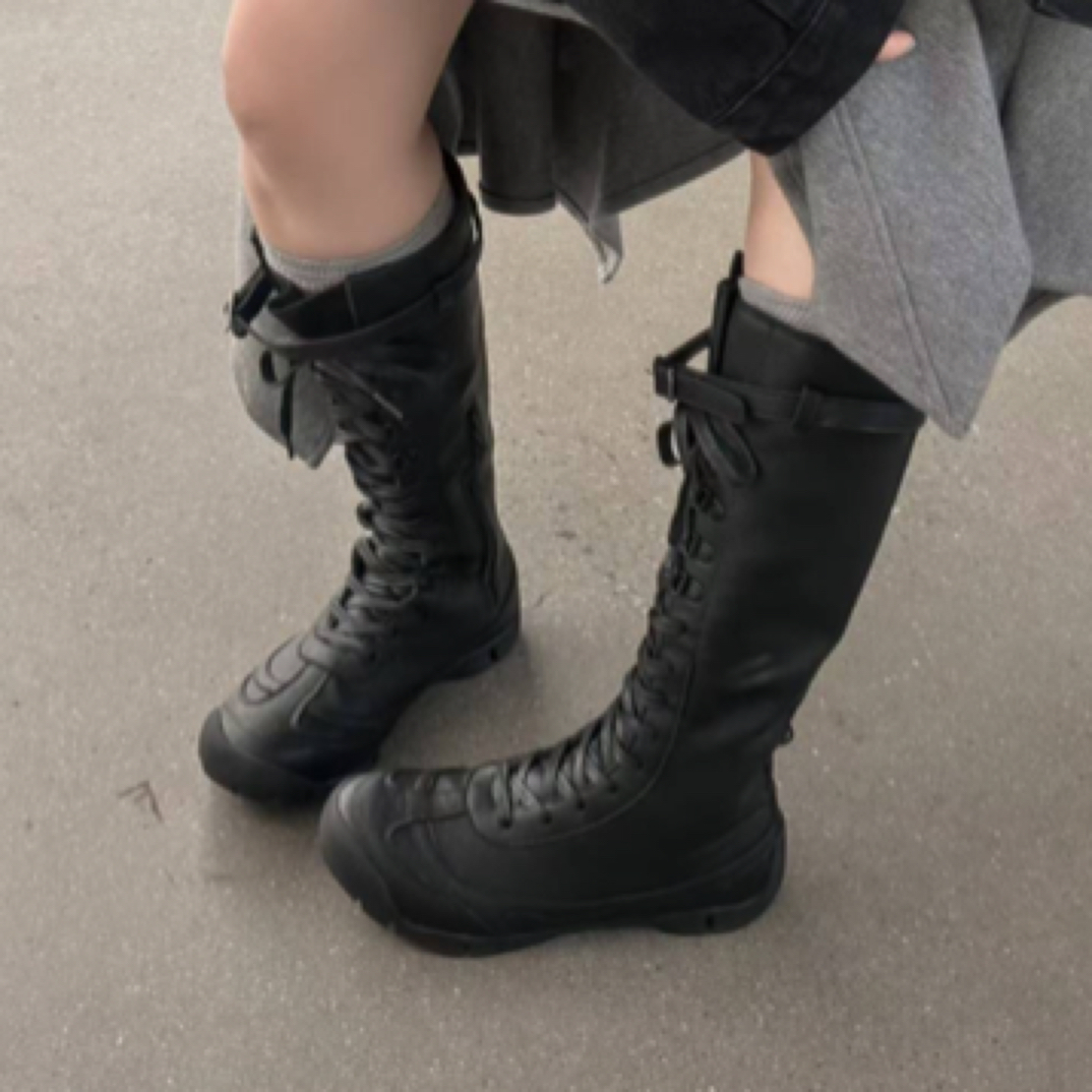 SGIRL「X805-6」长筒中古靴皮带装饰拳击靴小众时装靴绑带长靴潮