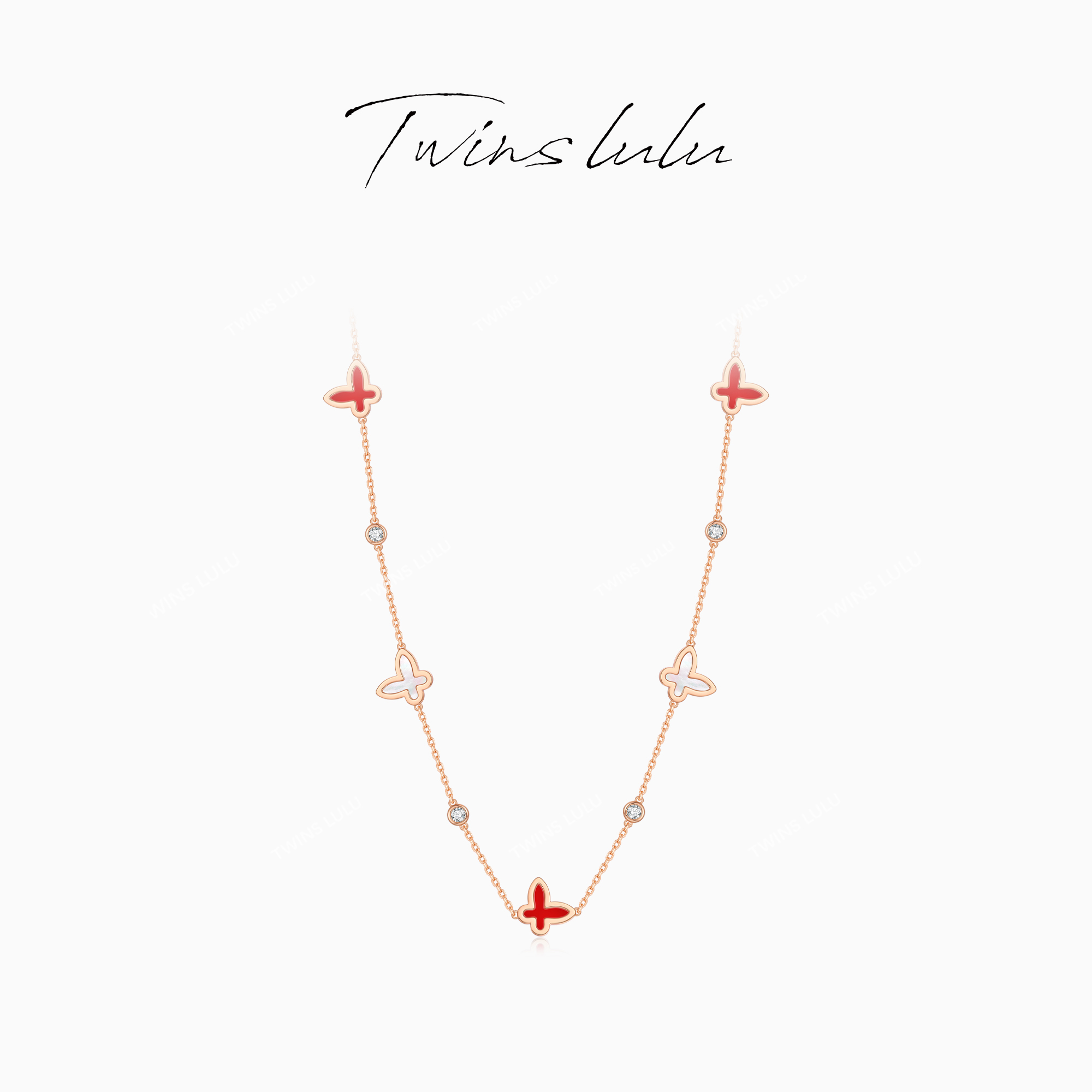 铜合金合成锆石项链 红色蝴蝶拼接项链TSJ10103