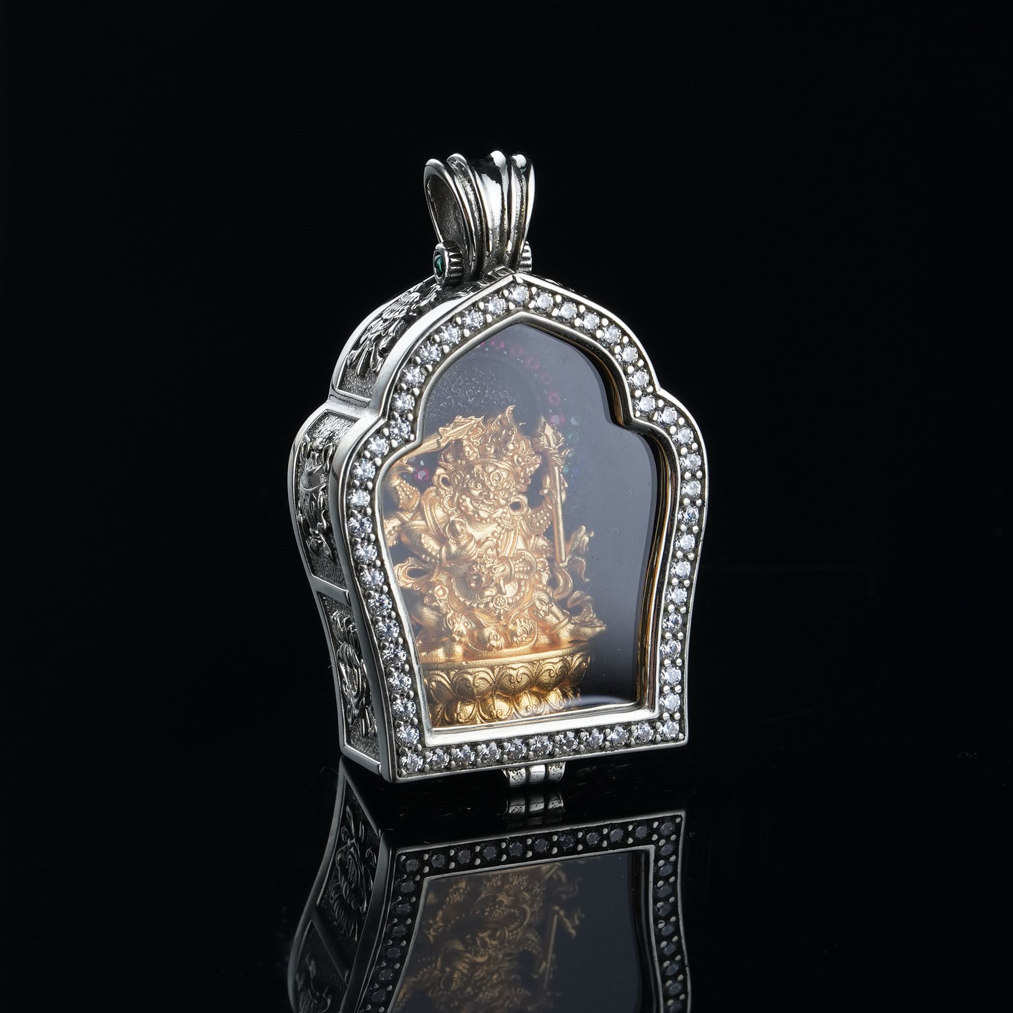 铜吊坠 喜三福传承文创 六臂大黑天玛哈嘎拉藏传财富复古电黑工艺