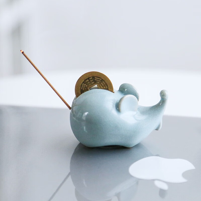 生肖鼠礼物赠香汝瓷招财茶宠汝窑小摆件桌面创意香插企业团购定制