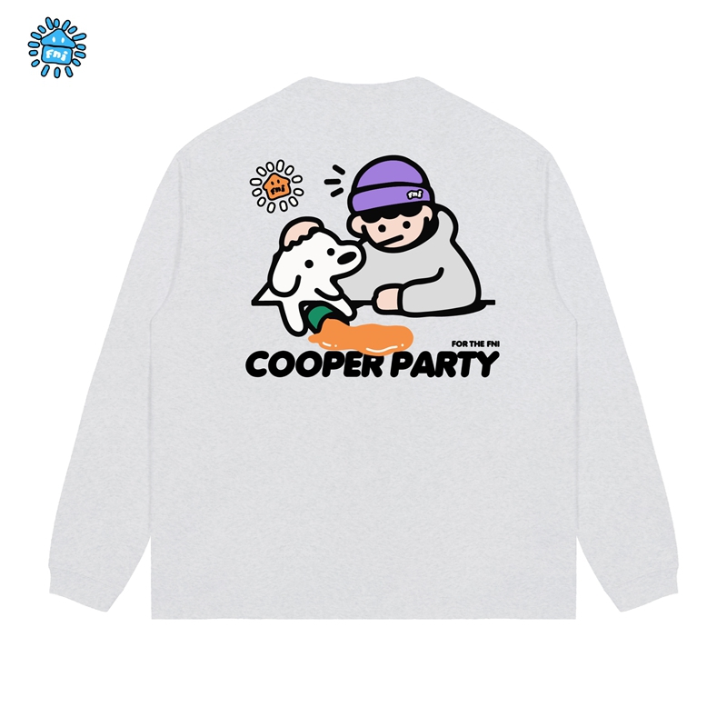 FNIcooper（捣蛋小白 AB面）趣味卡通纯棉长袖男女情侣T恤秋冬发泡
