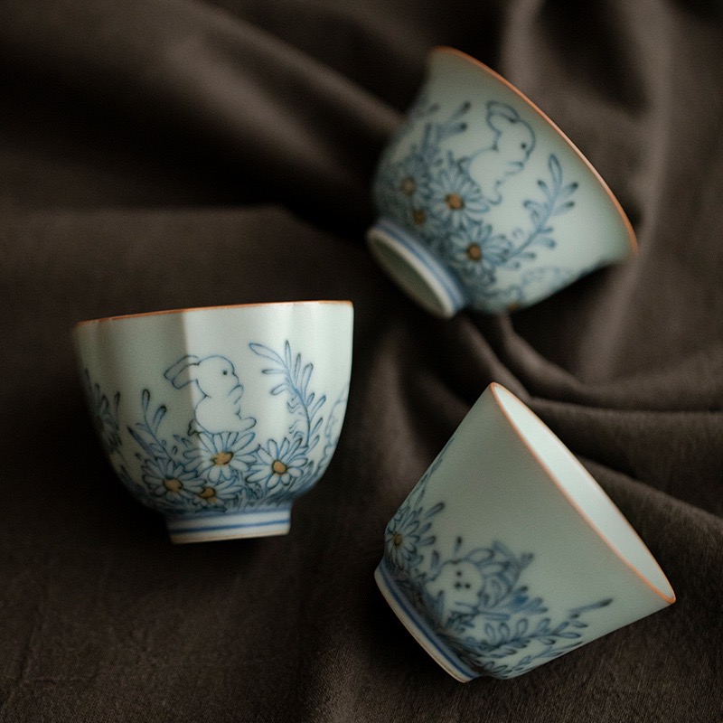 亚青萌兔品茗单客喝茶杯子单个家用喝茶品茗泡茶器具网红套装款