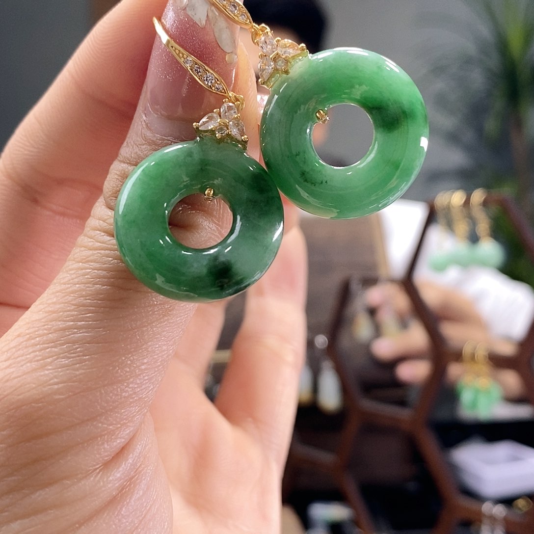 翡翠耳饰银S925镶嵌翡翠