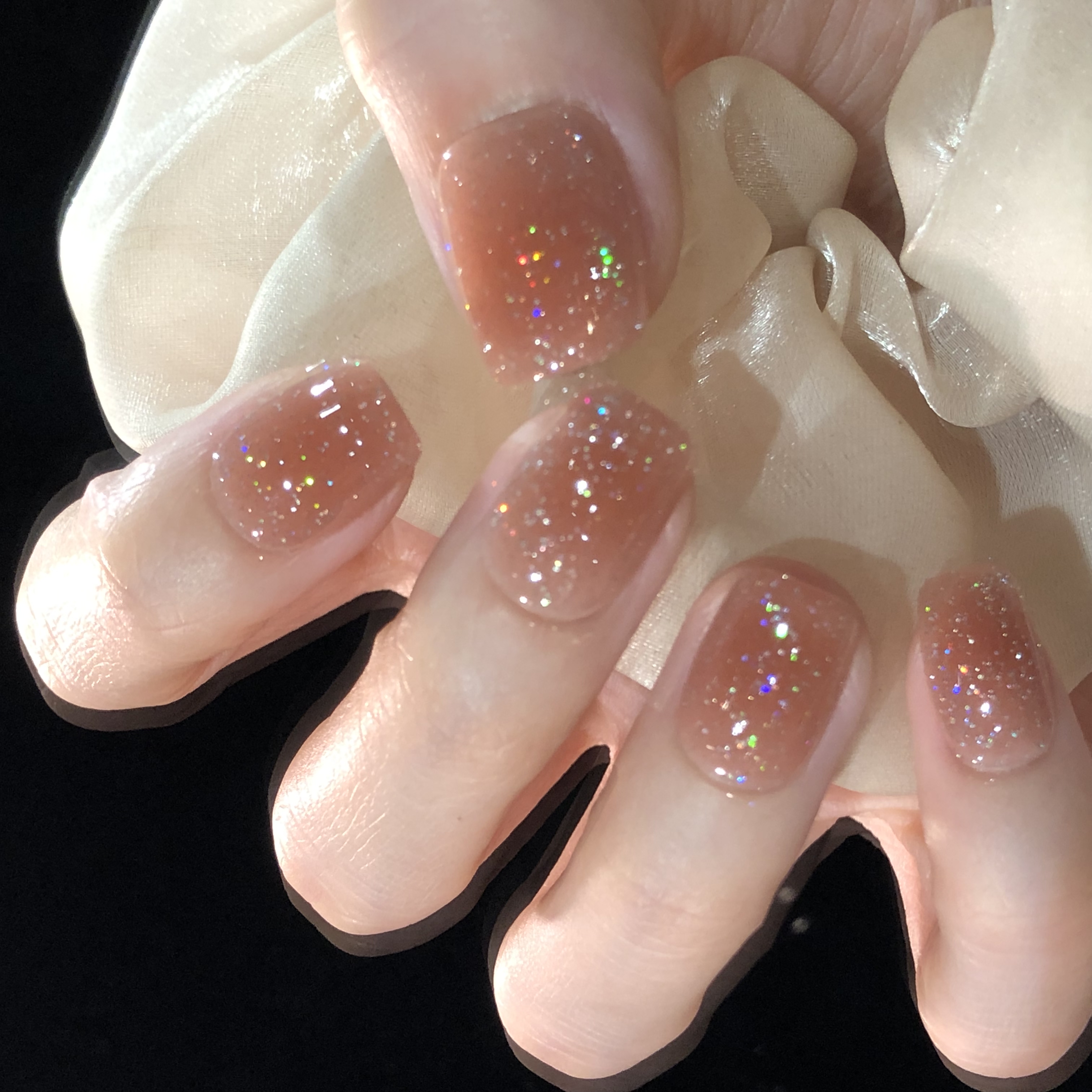 喵公子【蜜柚曼纱】纯手工穿戴甲可拆卸美甲光疗甲