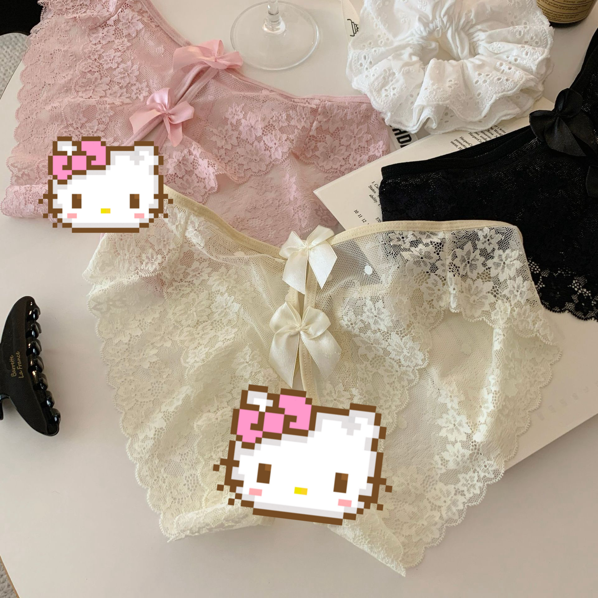 低腰个性内裤透气蕾丝蝴蝶结爆款开叉迷人性感纯欲三角裤