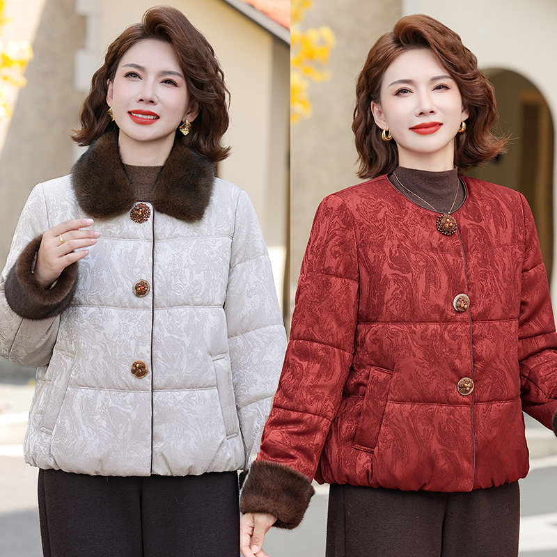 时尚中年妈妈冬装短款小棉衣外套中老年女装冬季洋气棉服棉袄新款