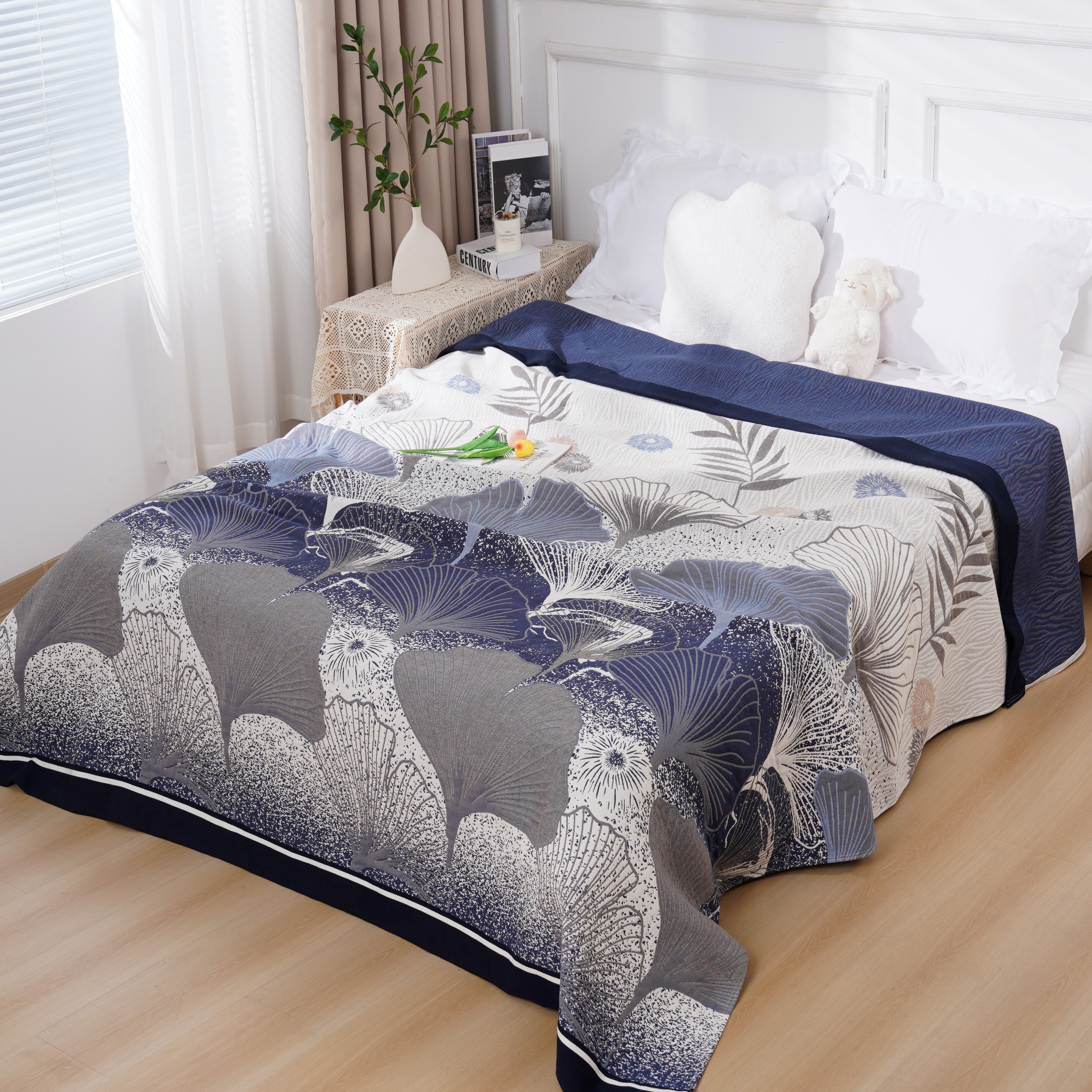 【杏林秋语】230cm*250cm床盖三件套双面可用（赠送同款枕套一对）