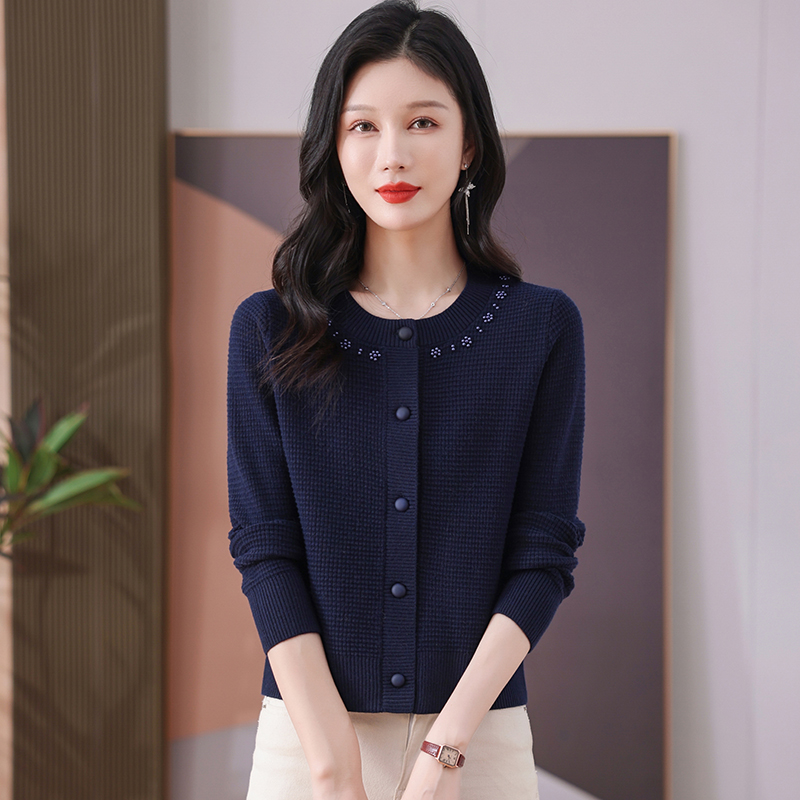 羊毛衫女针织开衫外套短款洋气圆领毛衣宽松大码上衣专柜正品